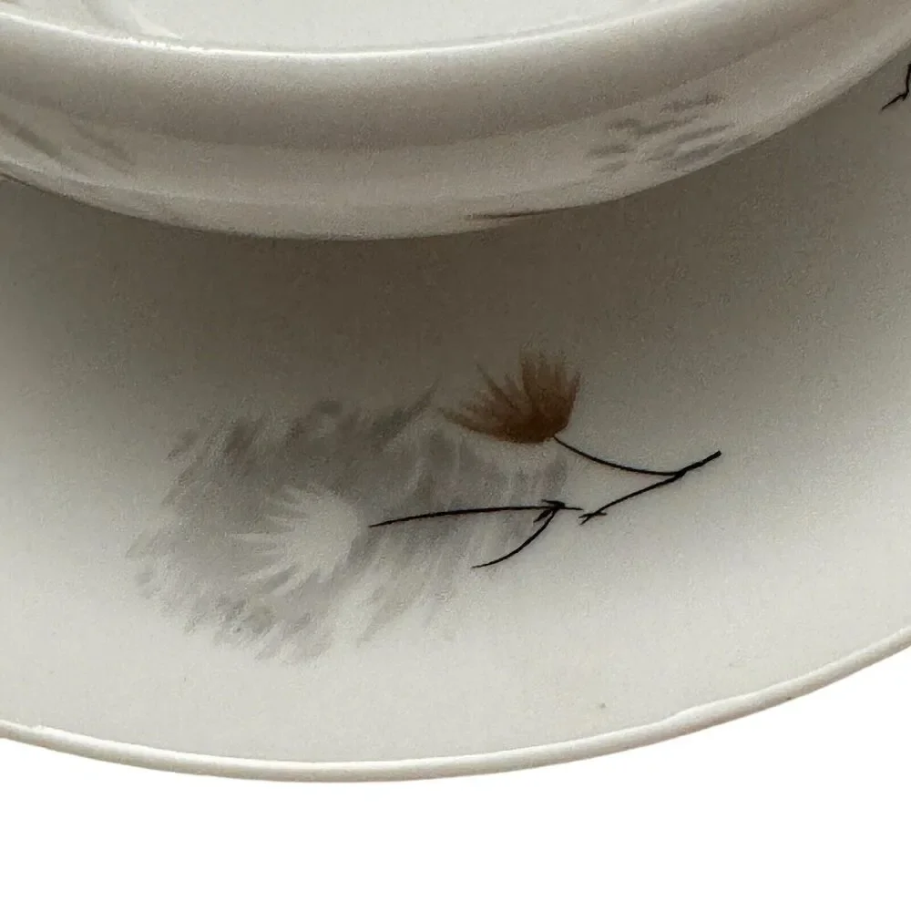 Vintage Raynaud & Co Limoges Gravy Boat with Attached Plate Pattern Windblown